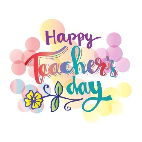 happy teacher's day card with colorful flowers and bubbles on white background stock illustration