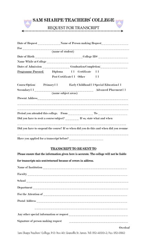 Sam Sharpe Teachers College Transcripts PDF Form - FormsPal