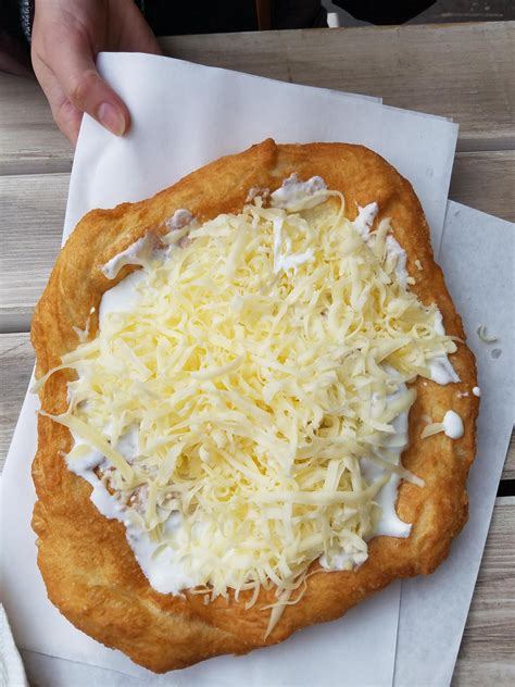 Lángos with sour cream and cheese in Budapest. [4032x3024] #foodporn # ...