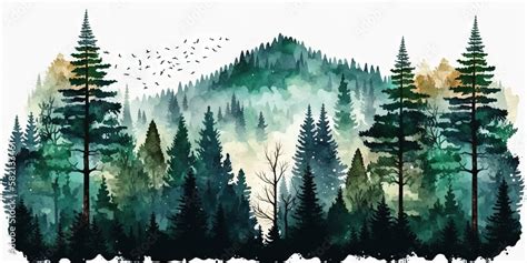 PNG image of green forest, watercolor tree illustration with woodland ...