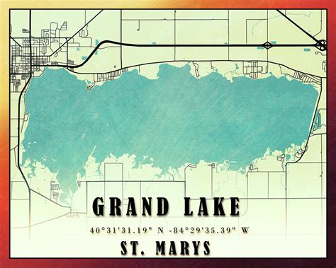 Grand Lake St. Marys State Park Map Digital Art by Dan Sproul - Fine ...