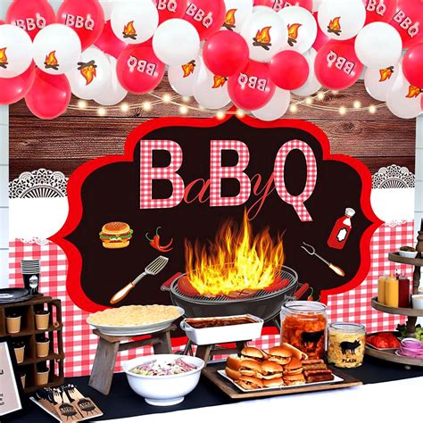 Bbq Birthday Party Decorations Happy Birthday Banner Cake Toppers Red Respective Tablecloth ...