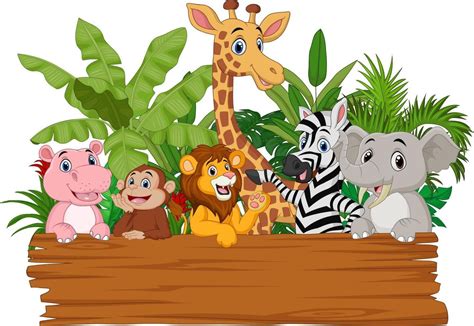 Download Cartoon wild animals holding blank board for free | Animals ...