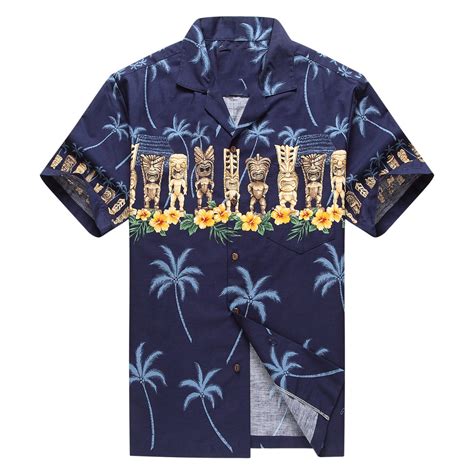 Made in Hawaii Men's Hawaiian Shirt Aloha Shirt Tiki Cross Navy ...