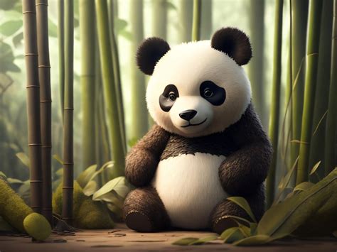 Premium Photo | Cute panda with bamboo background for desktop wallpaper