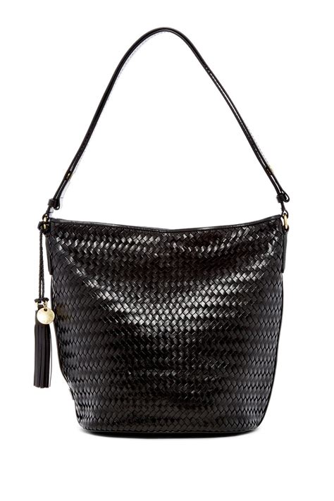 Lyst - Cole Haan Celia Woven Leather Bucket Bag in Black