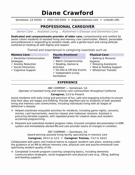 In Home Caregiver Resume