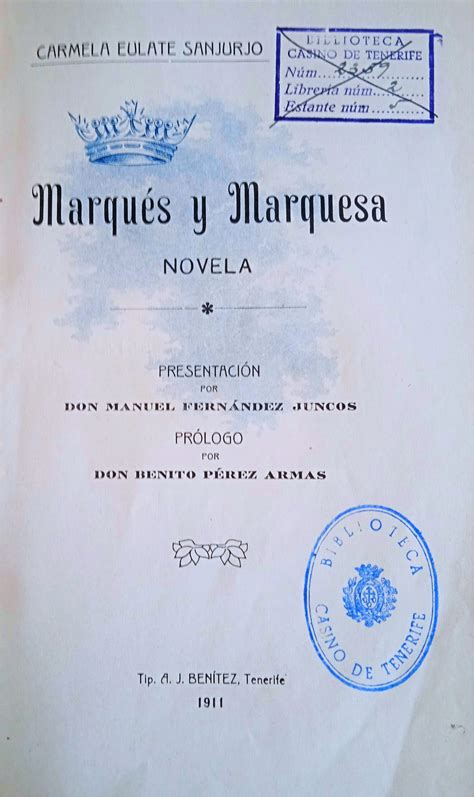 Libro del mes de julio Marqués y Marquesa, de Carmen Eulate Sanjurjo - Real Casino de Tenerife