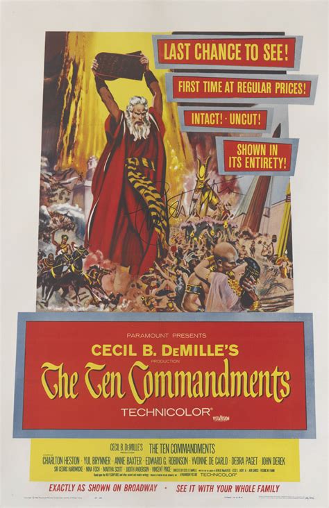 THE TEN COMMANDMENTS (1956) RE-RELEASE POSTER, US, 1960, SIGNED BY CHARLTON HESTON | Original ...