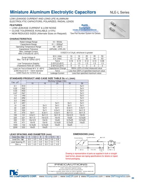 NIC Components NLE-L Series | PDF | Capacitor | Capacitance