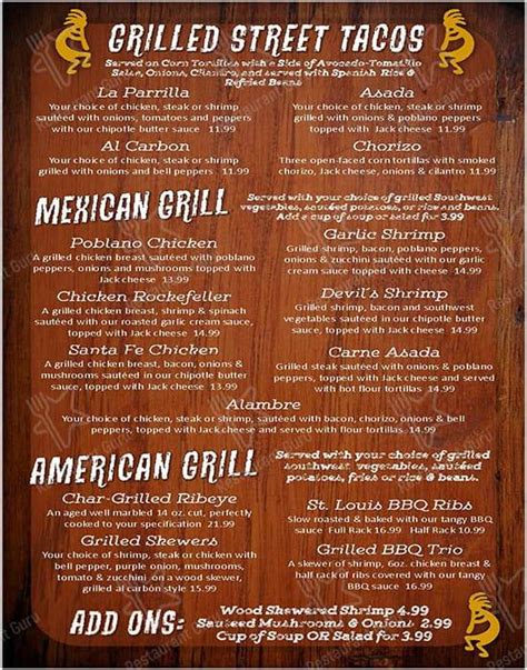 Menu at Colorado Grill restaurant, Hot Springs, 320 Ouachita Ave