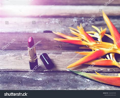 Red Matte Lipstickheliconia Flowerand Frangipani Flowerson Stock Photo 1463357699 | Shutterstock