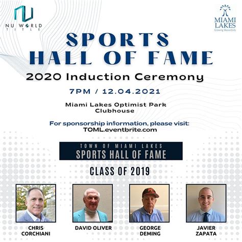 Sports Hall of Fame Induction Ceremony: SPONSORSHIP REGISTRATION, Miami Lakes Optimist Park ...