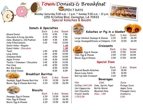 Menu at Town Donut & Breakfast Covington restaurant, Covington