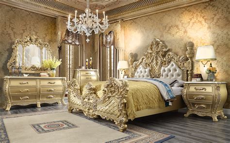 Homey Design HD-1801 - Eastern King 5Pc Bedroom Set Metallic Antique Gold Finish Luxury ...