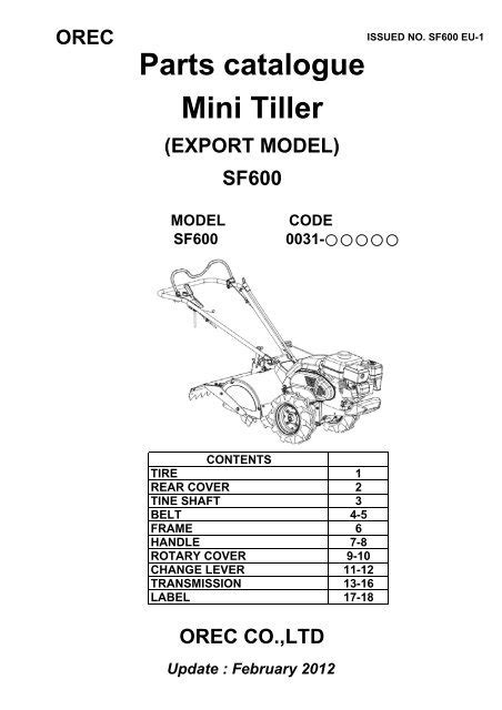 Parts catalogue Mini Tiller