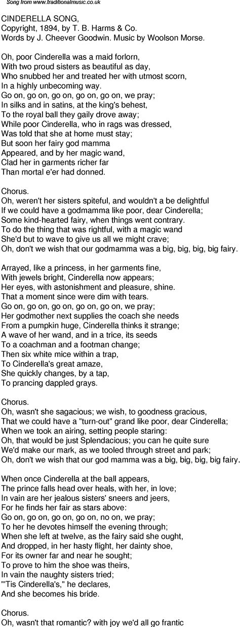 Old Time Song Lyrics for 47 Cinderella Song