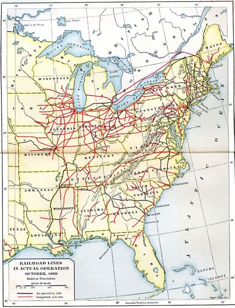 Railroad Lines in Actual Operation in the U.S. in 1860. How did your ancestors move across the ...