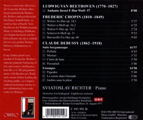 Sviatoslav Richter - Beethoven: Andante / Chopin: Walzer / Debussy ...