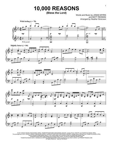 Matt Redman 10,000 Reasons (Bless The Lord) Sheet Music Notes, Chords ...