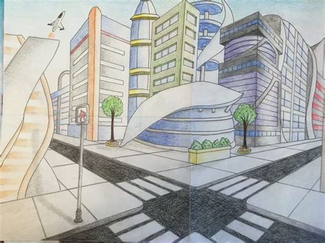 Drawn City 2 point perspective | Perspective drawing architecture, City ...