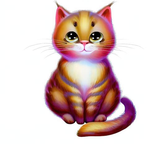 Premium Photo | A drawing of a cat with yellow and purple stripes.