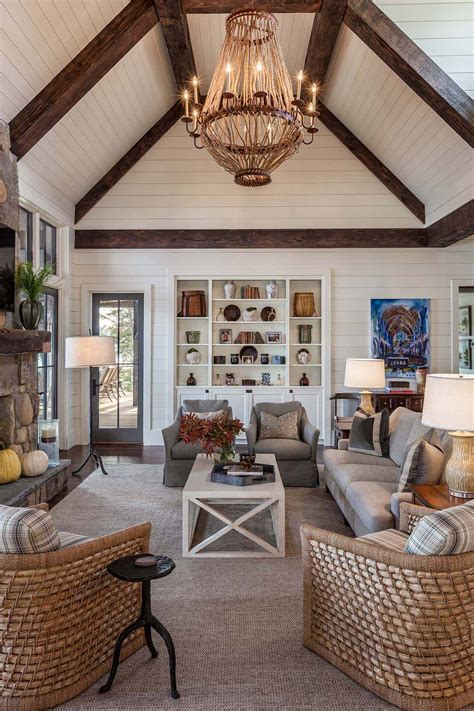 Timber frame home with farmhouse interiors overlooking Lake Keowee