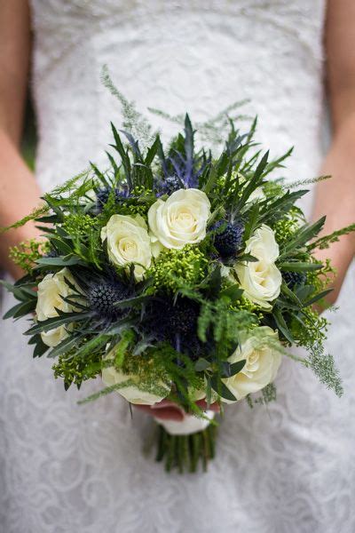 Scottish Thistle and White Rose Wedding Bouquet