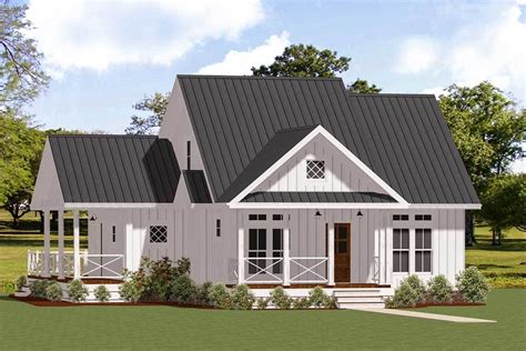 Plan 46367LA: Charming One-Story Two-Bed Farmhouse Plan with Wrap-Around Porch in 2020 | Small ...