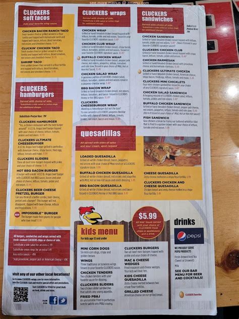 Menu at Cluckers Shepherdsville pub & bar, Shepherdsville