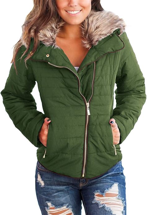 AEMILEN Women's Winter Jacket Casual Faux Fur Quilted Short Parka ...