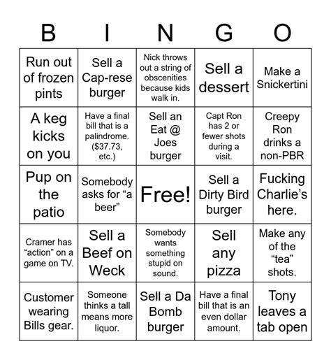 R Bar Bartender Bingo Card