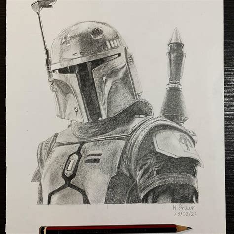 Drawing of Boba Fett I made. Spent 10hrs scratching a piece of lead on some paper for your ...