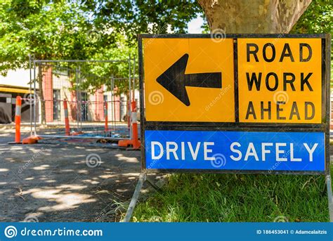 Road Work Ahead Sign stock image. Image of landscape - 186453041