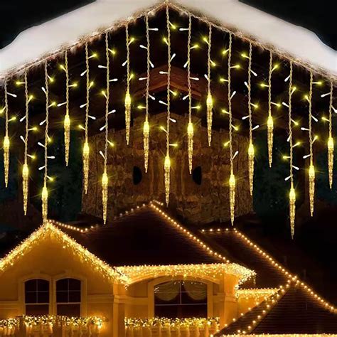 Outdoor Christmas Ice Cycle Lights for House,96 LED Outdoor Christmas Icicle Lights Clearance ...