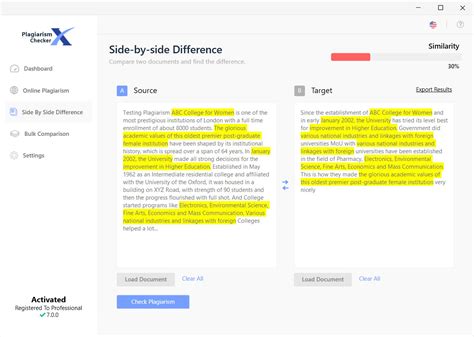 Plagiarism Checker X - Side by Side Comparison