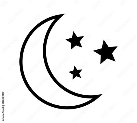 Crescent moon with stars at night, evening or nighttime line art vector icon for apps and ...