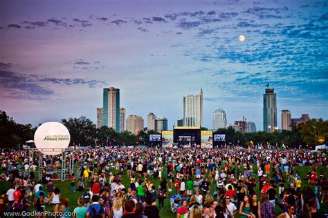 Day 1 of Austin City Limits Music Festival on October 2, 2009. Full Moon over the Austin Skyline.