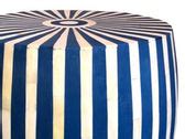 Bone Inlay Blue and White Modern Striped Round End Table | MAIA HOMES