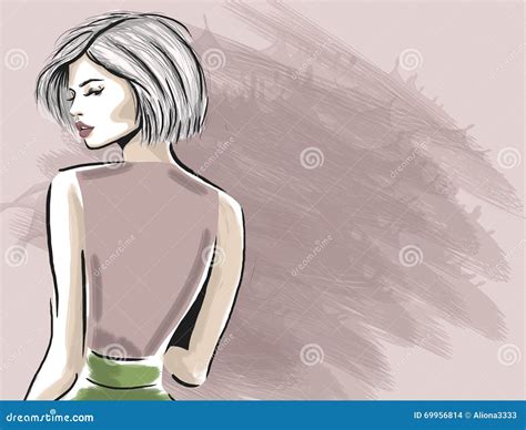 Woman Looking from Back Sketch Template Stock Illustration - Illustration of background ...