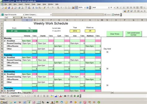 Weekly Work Schedule Excel spreadsheet | SourceCodester