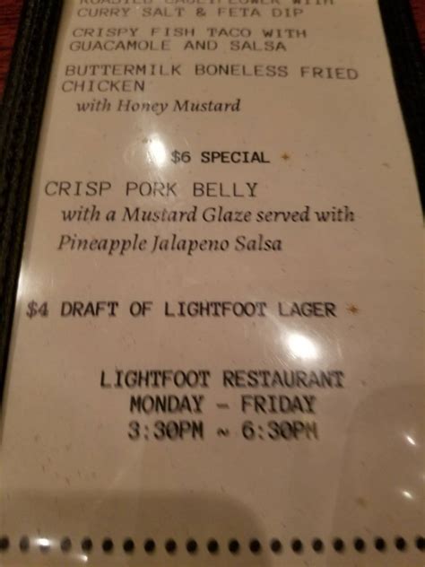 Menu at Lightfoot Restaurant, Leesburg