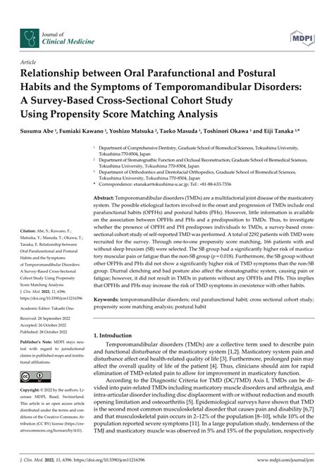 (PDF) Relationship between Oral Parafunctional and Postural Habits and the Symptoms of ...