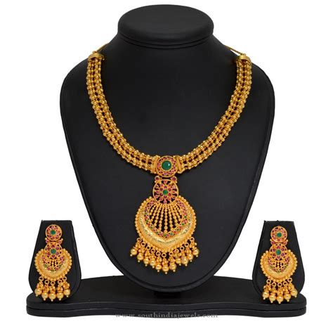 Gold Plated Short Necklace Model ~ South India Jewels