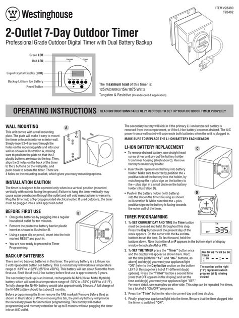 Westinghouse Outdoor Christmas Light Timer Instructions | Decoratingspecial.com