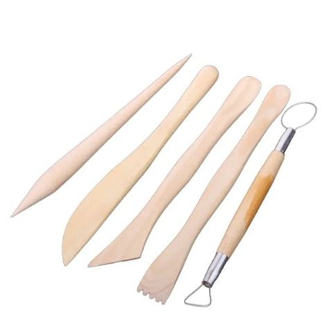 5pcs Wood Handle Clay Sculpting Sculpt Smoothing Wax Carving Pottery Ceramic Tools Polymer ...