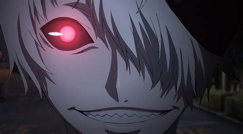 an anime character with red eyes and white hair is staring at the camera while standing in front ...