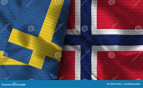 Norway and Sweden Realistic Flag â€“ Fabric Texture Illustration Stock Photo - Image of flying ...