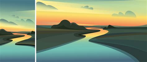 River landscape at sunset 1994458 Vector Art at Vecteezy
