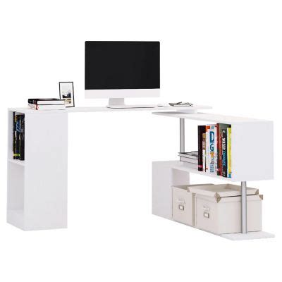 HOMCOM 55" 360 degree Rotating Corner Computer Desk Modern L Shaped ...